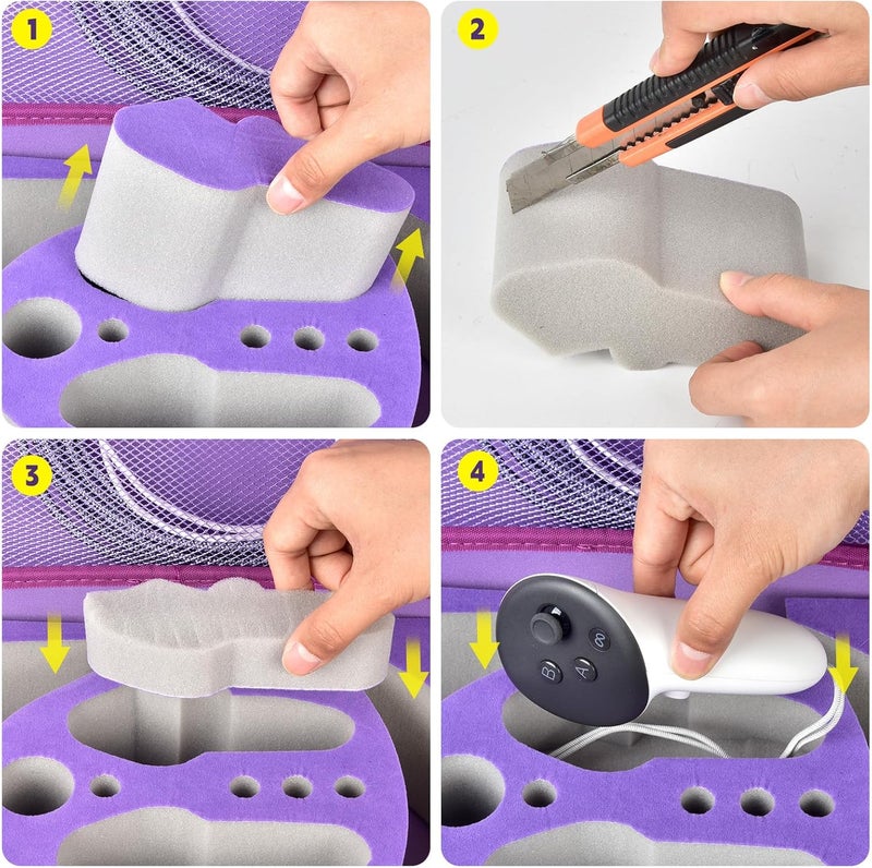 Comecase Hard Carrying Case for Meta Quest 3s/ Quest 3/ for Oculus Quest 2 Official Original/Elite Strap VR Headset and Controller Accessories, Portable Travel Storage Bag for Home, Outdoor - Purple - Image 4